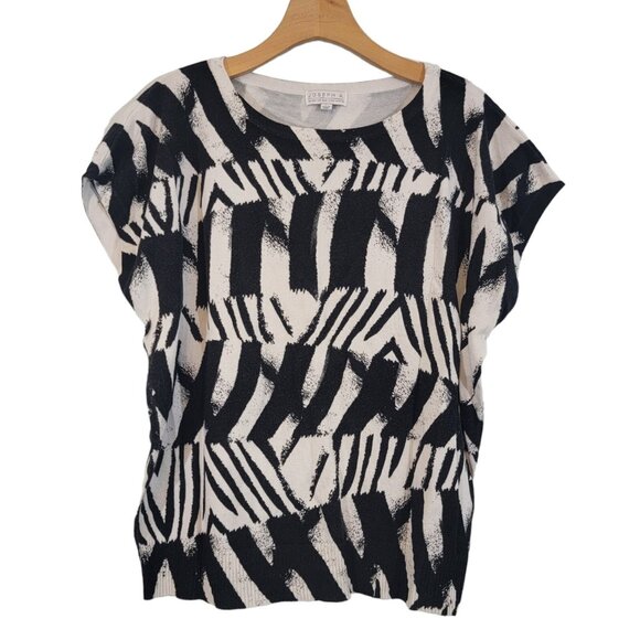 Joseph A. Qu’est-Cequec’est Top Black White Stripe Stretch Size L - Picture 1 of 7